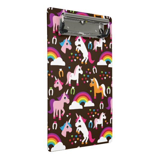 Einhornregenbogen scherzt Hintergrundpferd Mini Klemmbrett (Schrägansicht)