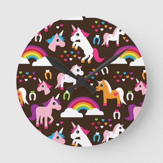 Einhornregenbogen scherzt Hintergrundpferd Runde Wanduhr (Vorderseite)