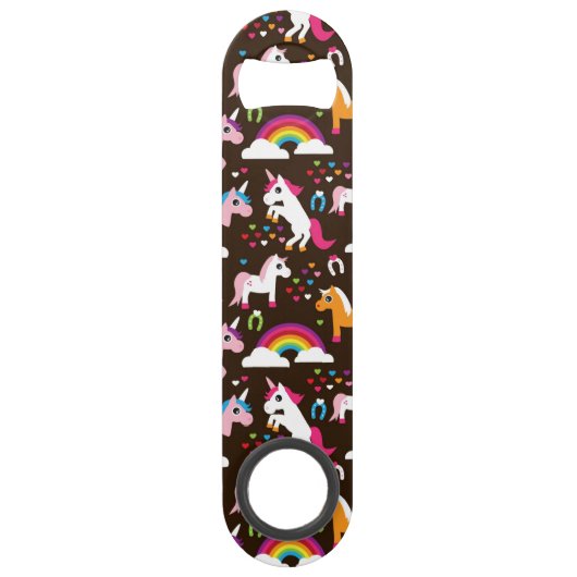 Einhornregenbogen scherzt Hintergrundpferd Speed Flaschenöffner (Vorderseite)