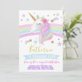 Einhornregenbogengeburtstags-Einladungs-Aquarell Einladung (Stehend Vorderseite)