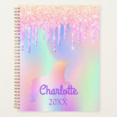 Einhornrosa Glitzer lila Name Planer (Vorderseite)