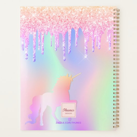 Einhornrosa Glitzer lila Name Planer (Rückseite)