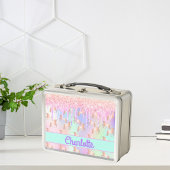 Einhornrosa Glitzer Tropfen Regenbogenfunkel Monog Metall Brotdose