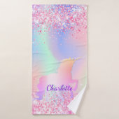 Einhornrosa lila holografischer Name Badehandtuch (Badehandtuch)