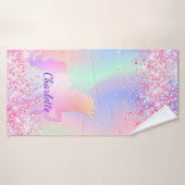 Einhornrosa lila holografischer Name Badehandtuch (Badehandtuch)