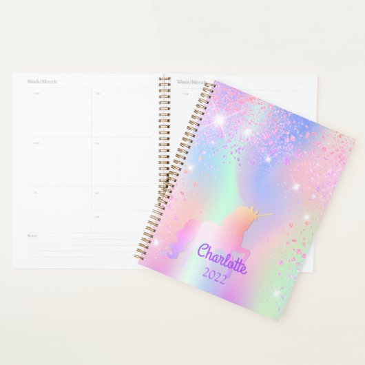 Einhornrosa lila holografischer Name Planer (Anzeige)