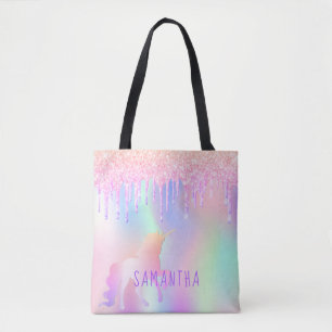 Einhornrosa lila holografischer Name Tasche