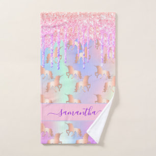 Einhornrosa lila Name holografisch Handtuch