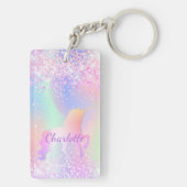 Einhornrosa lila Name holografisch Schlüsselanhänger (Rückseite)
