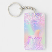 Einhornrosa lila Name holografisch Schlüsselanhänger (Vorderseite)