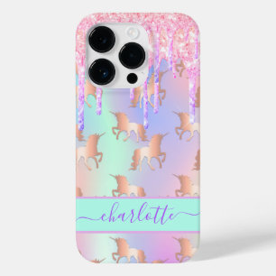 Einhornrosa lila Tropfen holografischer Name Case-Mate iPhone 14 Pro Hülle