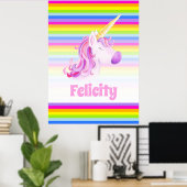 Einhornrosa und Regenbogenstreifen individuelle Na Poster (Heimbüro)