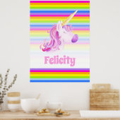 Einhornrosa und Regenbogenstreifen individuelle Na Poster (Küche)