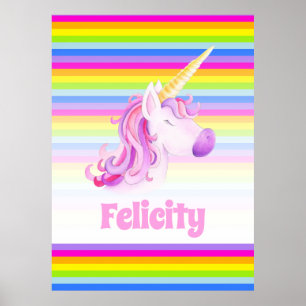 Einhornrosa und Regenbogenstreifen individuelle Na Poster