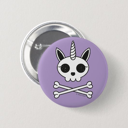 Einhornschädel und Kreuzknochen Button (Vorne & Hinten)