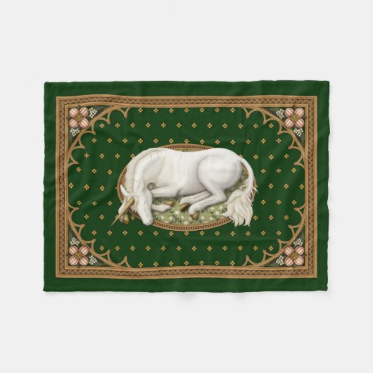Einhornschlafen Hunter Green Mittelalter Fleecedecke (Vorderseite (Horizontal))