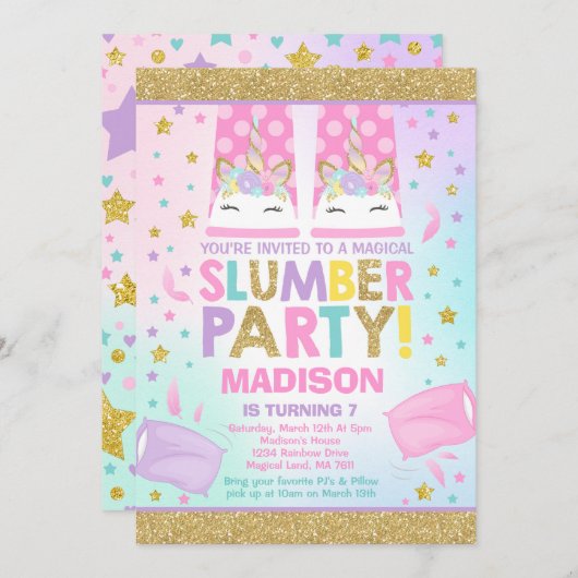 Einhornschlummerndes Party Geburtstag Einladung (Vorne/Hinten)
