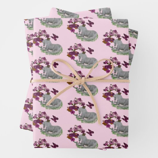 Einhornschmetterlinge und Blume Geschenkpapier Set (Beispiel)