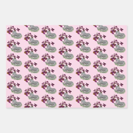 Einhornschmetterlinge und Blume Geschenkpapier Set (Vorderseite)
