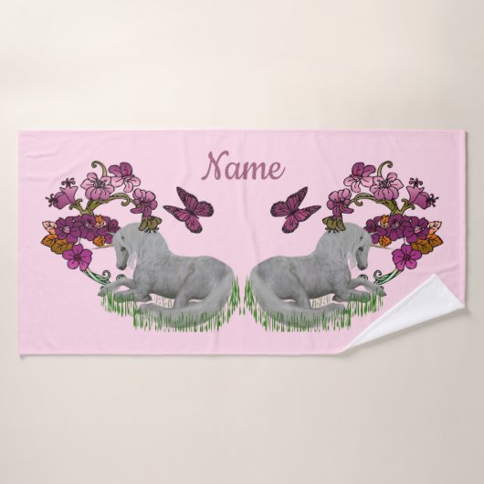 Einhornschmetterlinge und Blume Personalisiert Badhandtuch Set (Badehandtuch)