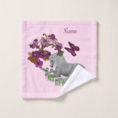 Einhornschmetterlinge und Blume Personalisiert Badhandtuch Set (Waschlappen)