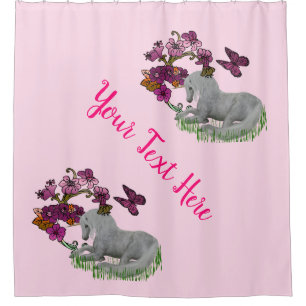 Einhornschmetterlinge und Blume Personalisiert Duschvorhang