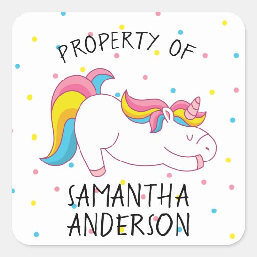 Einhornschulische Versorgung oder Eigentum von Auf Quadratischer Aufkleber (Vorderseite)