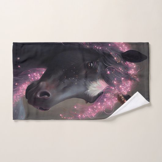 Einhornschwarz-rosa Fantasiewesen Badhandtuch Set (Handtuch)