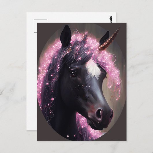 Einhornschwarz-rosa Fantasiewesen Postkarte (Vorne/Hinten)