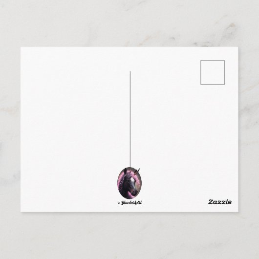 Einhornschwarz-rosa Fantasiewesen Postkarte (Rückseite)