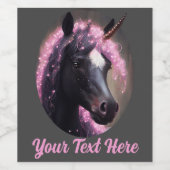 Einhornschwarz-rosa Fantasiewesen Weinetikett (Einzelnes Label)