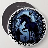 Einhornschwarze Magic Fairy im Dunklen Wald Button (Vorne & Hinten)
