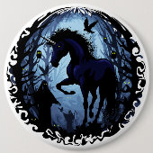 Einhornschwarze Magic Fairy im Dunklen Wald Button (Vorderseite)