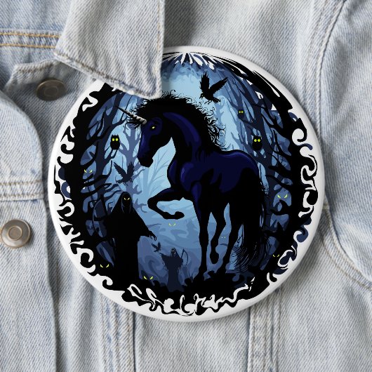 Einhornschwarze Magic Fairy im Dunklen Wald Button (Beispiel)