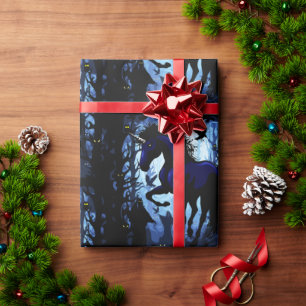 Einhornschwarze Magic Fairy im Dunklen Wald Geschenkpapier