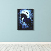 Einhornschwarze Magic Fairy im Dunklen Wald Leinwanddruck (Insitu (Holzboden))