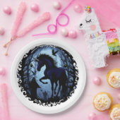 Einhornschwarze Magic Fairy im Dunklen Wald Pappteller (Party)