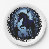 Einhornschwarze Magic Fairy im Dunklen Wald Pappteller (Vorderseite)