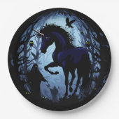 Einhornschwarze Magic Fairy im Dunklen Wald Pappteller (Vorderseite)