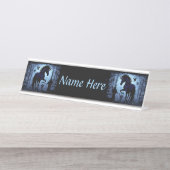 Einhornschwarze Magic Fairy im Dunklen Wald Schreibtischnamensplakette (Vorderseite )