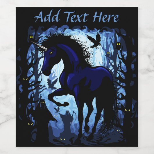 Einhornschwarze Magic Fairy im Dunklen Wald Weinetikett (Einzelnes Label)