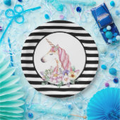 Einhornstreifen und Blume Pappteller (Party)