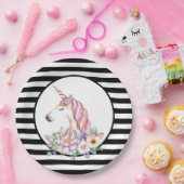 Einhornstreifen und Blume Pappteller (Party)
