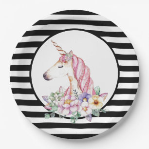 Einhornstreifen und Blume Pappteller