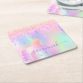 Einhornter Glitzer Rosa-irisierende Rose Gold Gebu Rechteckiger Pappuntersetzer (angewinkelt)