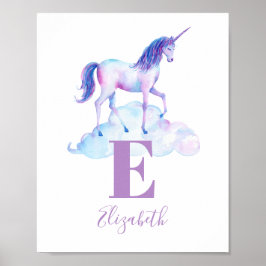 Einhorntier Babymonogramm. Name des lila Kinderzim Poster