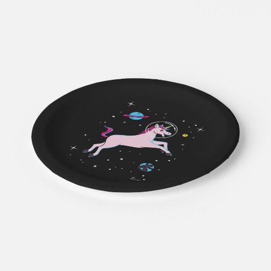 Einhorntiere im All Pappteller (Schrägansicht)