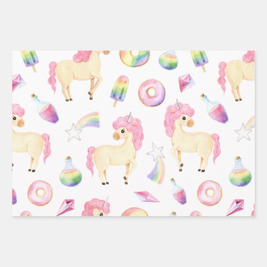 Einhornumhüllungspapier Set aus 3 Flachfolien Geschenkpapier Set (Vorderseite 3)