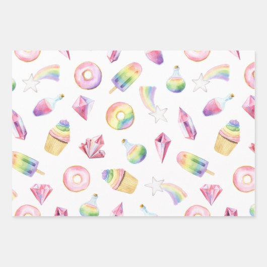 Einhornumhüllungspapier Set aus 3 Flachfolien Geschenkpapier Set (Vorderseite 2)