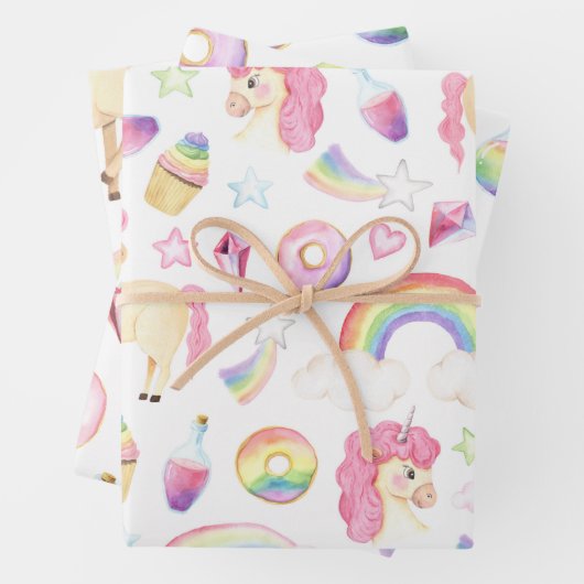 Einhornumhüllungspapier Set aus 3 Flachfolien Geschenkpapier Set (Beispiel)